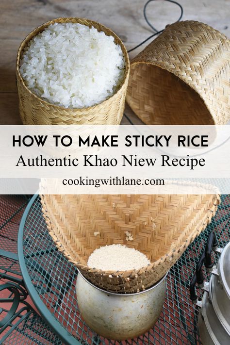 Authentic Sticky Rice - Don't make this mistake when cooking! Authentic Thai Peanut Sauce Recipe, Sticky Rice Thai, Curry Side Dishes, Easy Asian Noodle Recipes, Sweet Sticky Rice, Authentic Asian Recipes, Asian Noodle Recipes, Laos Food, Mango Sticky Rice