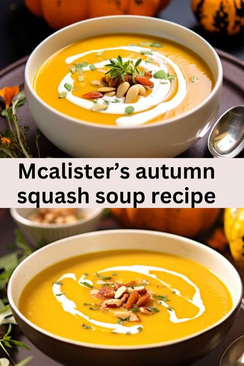 McAlister’s Autumn Squash Soup Recipe Autumn Squash Soup Recipe, Autumn Squash Soup, Autumn Squash, Autumn Soup, Gluten Free Vegetables, Squash Soup Recipe, Fast Casual Restaurant, Fall Soup Recipes, Fall Nights