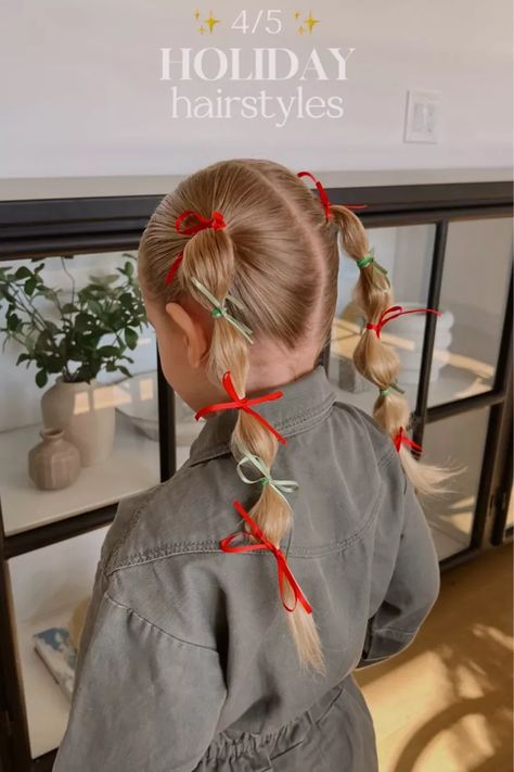 The cutest holiday hairstyle 💚 ribbon bubble braids! Save for to your hair ideas for the next time you need hair inspo! Tap to shop all of the hair products we used! Christmas Hair For Toddlers, Christmas Toddler Hairstyles, Girls Holiday Hairstyles, Kid Christmas Hairstyles, Braided Hairstyles Toddler, Christmas Toddler Hair, Kids Holiday Hairstyles, Holiday Toddler Hairstyles, Holiday Hairstyles For Kids