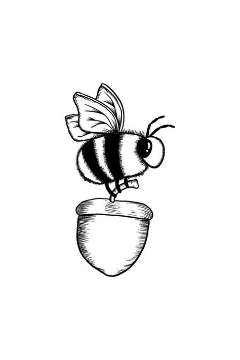 Bumblebee flying with an acorn. Bumblebee Flying, Cute Tattoo Design, Acorn Tattoo, Simple Line Tattoo, Black And White Tattoo, Bumble Bee Tattoo, Cute Tattoo, Bee Tattoo, Idea Design