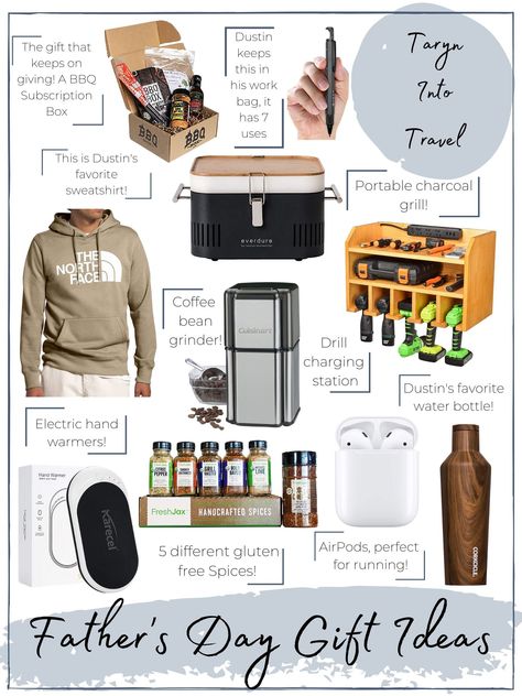 www.tarynintotravel.com | Fathers Day Gift Guide | Gifts for Dad | Grandfather | Father In Law | Gifts for Fathers |  Fathers Day Electric Hand Warmer, Portable Charcoal Grill, Father In Law Gifts, North Face Sweatshirt, Coffee Bean Grinder, In Law Gifts, Father In Law, Spice Blends, Gifts For Father