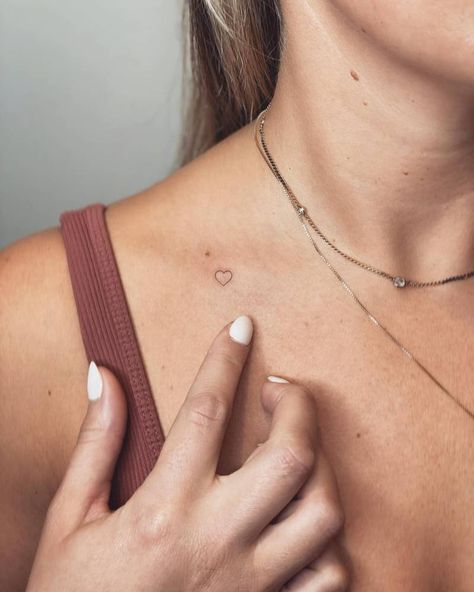 Tiny Heart Tattoo, Open Heart Tattoo, Little Heart Tattoos, Clavicle Tattoo, Tiny Heart Tattoos, Small Heart Tattoos, Neck Tattoos Women, Petite Tattoos, Small Hand Tattoos