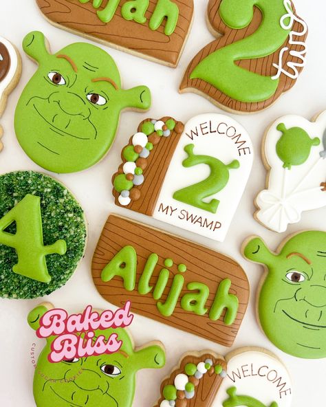 Welcome 2 Alijah’s swamp 🧅 . . . . #shrek #shrek2 #shrekcookies #shrekbirthday #2ndbirthday #cookies #sugarcookies #decoratedcookies #decoratedsugarcookies #customcookies #customsugarcookies #htx #houston #houstoncookies Shrek Sugar Cookies, Shrek Cookies Decorated, Shrek Cookies, Welcome Bake, Htx Houston, Cookie Decorating Ideas, Custom Cookies, Sugar Cookies Decorated, Shrek