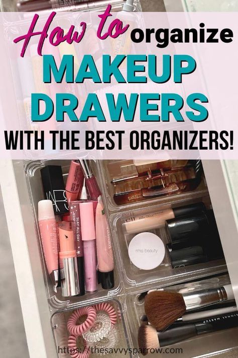 Is your makeup drawer a cluttered mess? Learn how to organize makeup drawers to tackle your make up organization! Get my best tips for drawer organization and see which drawer organizer bins that I like so much that I bought 2! Great vanity top organizer too! Makeup Drawer Dividers, Organize Vanity Drawers, How To Organize Makeup, Declutter Makeup, Makeup Holder Organizers, Messy Makeup, Makeup Caddy, Makeup Drawers, Diy Makeup Brush Holder