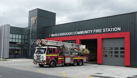 Pictures: Inside the new Middlesbrough Community Fire Station - Teesside Live Fire Station Exterior, Fire Station Architecture Concept, Fire Department Architecture, Fire Station Interior, Fire Station Architecture, Fire Station Design, Colorful Office Design, Fire Hall, Firefighter Pictures