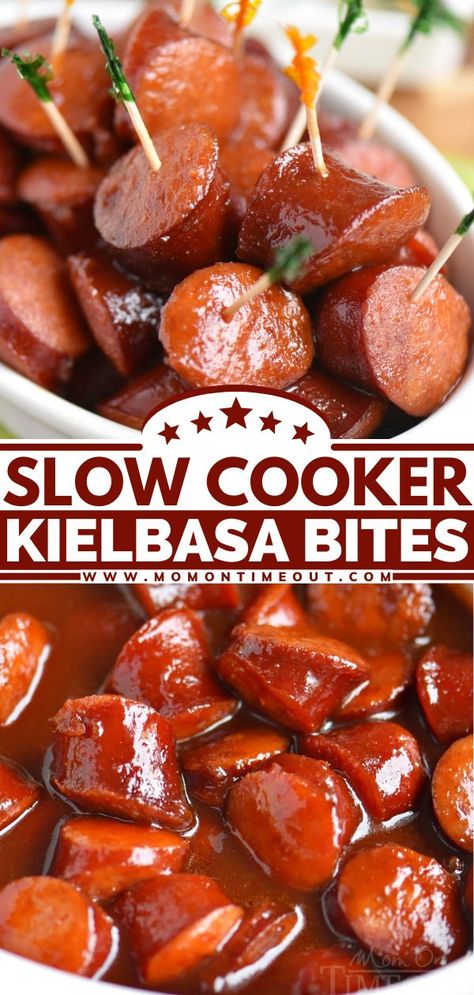 Kielbasa Bites Recipe, Birthday Dinner Recipes, Kielbasa Bites, Best Appetizers Ever, Party Food Easy Appetizers, Slow Cooker Kielbasa, Crockpot Appetizers, Kielbasa Recipes, Appetizers For A Crowd