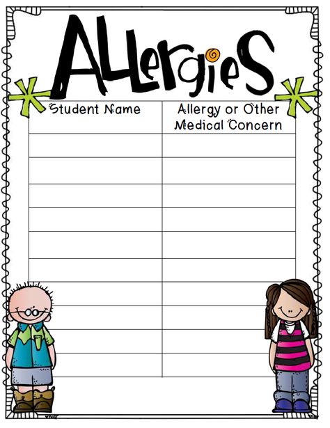 Allergy List For Classroom, Daycare Allergy Forms, Allergy Forms For Daycare, Daycare Templates Free Printable, Childcare Director Office Decor, Daycare Paperwork, Preschool Forms, Daycare Printables, Daycare Organization