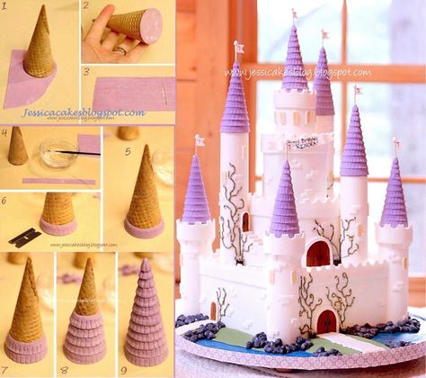 Princess cake, tower tutorial Castle Birthday Cakes, Princess Castle Cake, Cake Tower, Disney Princess Cake, 4th Birthday Cakes, Unicorn Birthday Cake, Mini Tortillas, Castle Cake, Princess Cake