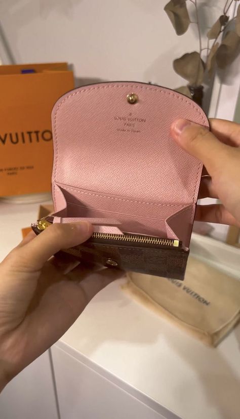 What fits in a LV Louis Vuitton Pink Rosalie Coin Purse compact Wallet in Ballerine Damier Ebene Card Holder Slot Luxury Brand Affordable Louis Vuitton Small Handbag, Luis Vuitton Wallet, Designer Coin Purse, Bday Gift, Louis Vuitton Pink, Handbag Essentials, Card Holder Purse, Lv Purse, Card Purse