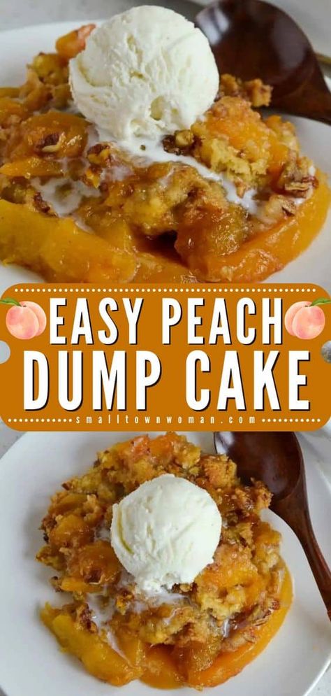 Learn how to make Peach Dump Cake! Whether using fresh or frozen peaches, this summer dessert recipe has spectacular flavor and texture. Serve this easy spring treat warm a la mode with vanilla ice cream! Easy Spring Treats, Cobbler Dump Cake, Peach Cobbler Dump Cake, Homemade Peach Cobbler, Fresh Peach Recipes, Peach Dump Cake, Cobbler Easy, Frozen Peaches, Peach Dessert Recipes