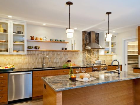 If you can't decide whether to install upper cabinets or not, consider a combination. The mix of glass-front cabinets and open shelving in this kitchen by designer Laura Robbins provides visual interest as well as plenty of storage space. Kitchen Without Cabinets, Kitchen Without Island, Kitchen Without Upper Cabinets, Kitchen No Upper Cabinets, Kitchen Cabinets Height, Kitchens Without Upper Cabinets, White Contemporary Kitchen, Open Kitchen Cabinets, No Upper Cabinets