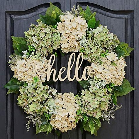 Green Hydrangea Wreath, Hydrangea Wreath Diy, Hydrangea Wreath Summer, Faux Hydrangea, Green Hydrangea, Artificial Hydrangeas, Hydrangea Wreath, Artificial Wreath, Rustic Wreath