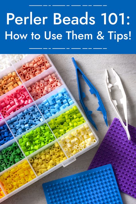 If you've never used perler beads before (also called hama beads), this is your ultimate guide! Learn how to use them plus tips and tricks. This is a craft that is fun for both kids AND adults! Perler Beads How To, Perler Bead Patterns With Clear Beads, How To Iron Perler Beads, Fuse Bead Patterns Jewelry Making Tools, Perler Bead Tool Pattern, Melting Glass Beads In Oven, Fuse Beads Jewelry Making Tools, Plastic Beads Melted, Simple Holiday Decor