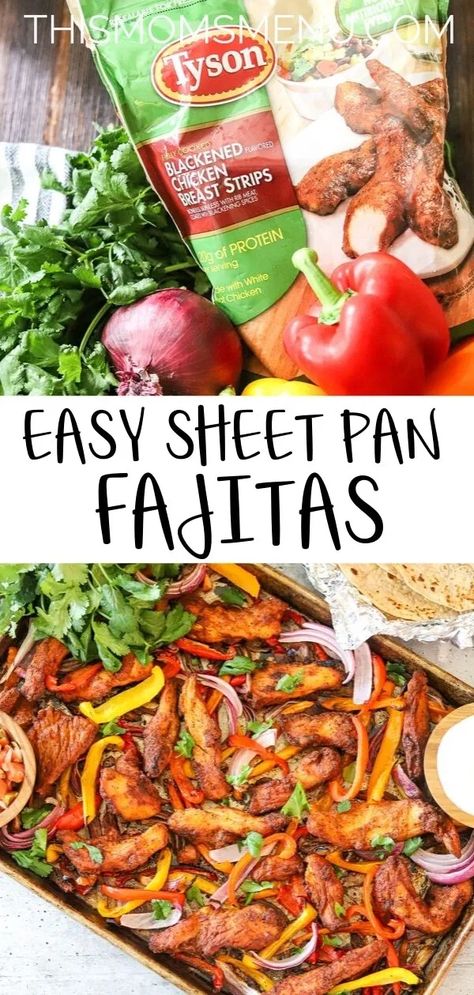 #ad These easy sheet pan fajitas using Tyson Blackened Chicken Strips from Meijer are the weeknight supper that your family has been waiting for! With just a handful of ingredients and almost infinite ways to customize them, this recipe is about to become your go-to meal!   This is a sponsored conversation written by me on behalf of Tyson Foods, Inc. The opinions and text are all mine. #TysonBlackenedChickenStripsAtMeijer Healthy Dinner Recipes On A Budget, Tyson Chicken Recipes, Easy Sheet Pan Fajitas, Sheet Pan Fajitas, Pan Fajitas, Blackened Chicken Recipe, Ww Dinner, Tyson Chicken, Grilled Chicken Strips