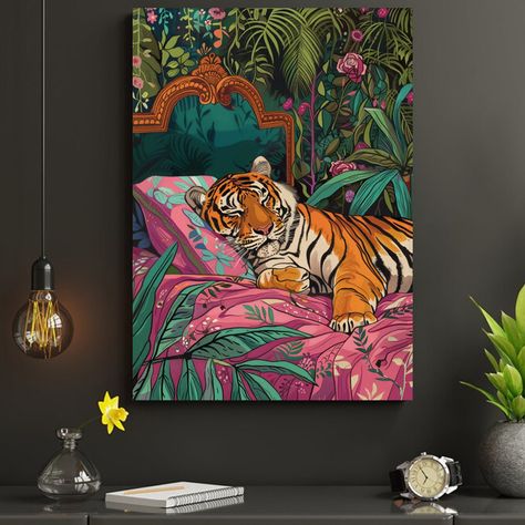 Faster shipping. Better service Bed Maximalist, Lion Bedroom, Jungle Tapestry, Tiger Bedroom, Artwork Over Bed, Jungle Room Decor, Jungle Wall Decor, Room Redecorating, Maximalist Wall Decor