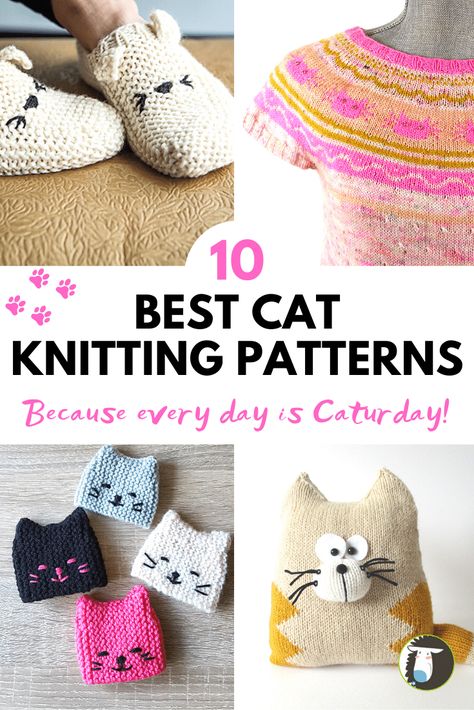 Knit Cat Sweater, Cup Cozy Knitting Pattern, Easy Knit Sweater, Cat Pillow Pattern, Knit Sweater Patterns, Patterns For Toys, Cat Knitting, Knitted Stuffed Animals, Bookmark Crochet