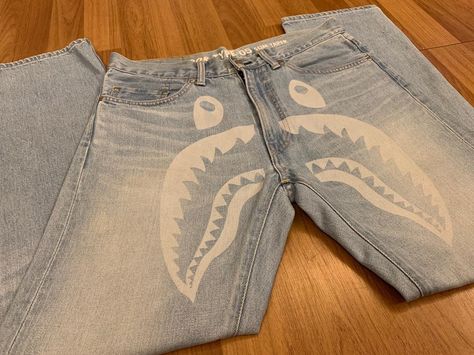 Custom Jeans Men, Bape Jeans, Custom Jeans Diy, Embroidery Jeans Diy, Tupac Quotes, Clothes Wishlist, Tiktok Aesthetic, Trendy Boy Outfits, Dream Jeans