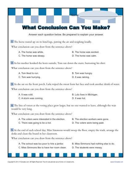 What Conclusion Can You Make? Drawing Conclusions Worksheet Practice Activity Drawing Conclusions Anchor Chart, Dialectical Journal, Drawing Conclusions Activity, Sixth Grade Reading, Reading Drawing, Exit Slips, Aesthetic Writing, First Grade Lessons, Expository Essay