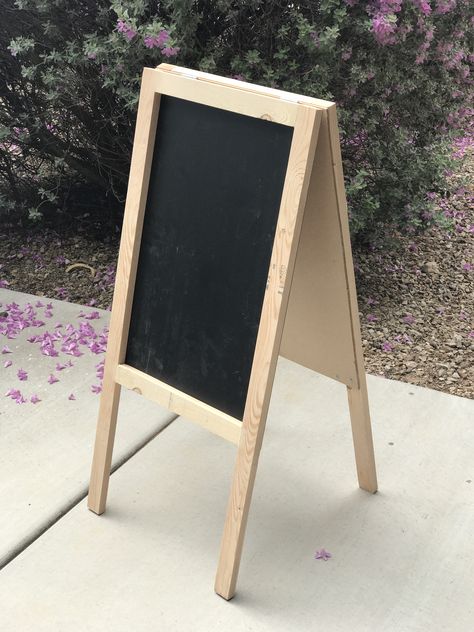 Custom made double sided Chalkboard stand #sandwichboard #aframe #chalkboard #raisingarrowsaz #custommade 2x4 Decor, Stall Decorations, Raising Arrows, Chalkboard Stand, Sandwich Board, Photo Stands, Food Stall, Decor Project, Halloween Decor