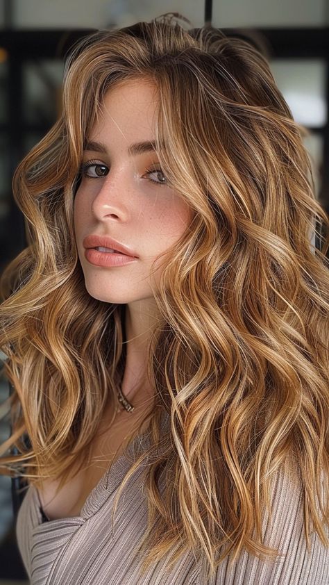 Summer Honey Blonde Hair, Warm Summer Hair, Honey Blonde Hair With Brown, Wavy Hair Color Ideas, Bright Spring Hair Color, Best Hair Color For Blue Eyes, Butterscotch Hair, Hair Colors For Blue Eyes, Rainbow Hair Extensions