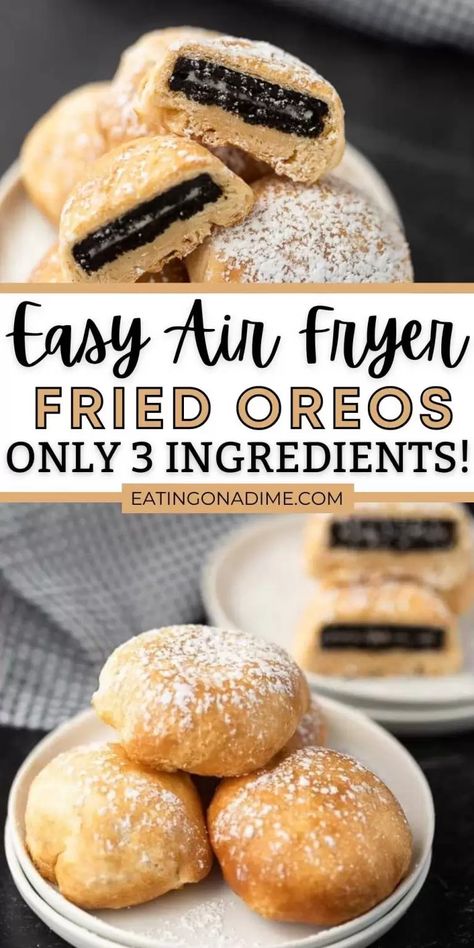 Oreos In The Air Fryer, Air Fried Oreos Recipe, 3 Ingredient Air Fryer Desserts, Air Fried Oreos With Crescent Rolls, Simple Air Fryer Desserts, Air Fryer Oreos With Crescent Rolls, Air Fry Oreos, Crescent Roll Air Fryer Recipes, Airfryer Oreos