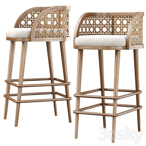 Rimma rattan bar stool DS67 / Wooden bar stool - Chair - 3D model Danish Desk, Rattan Bar, Rattan Bar Stools, Wooden Bar Stools, Artisan Furniture, Design Basics, Bar Stool Chairs, 3d Warehouse, Rattan Furniture