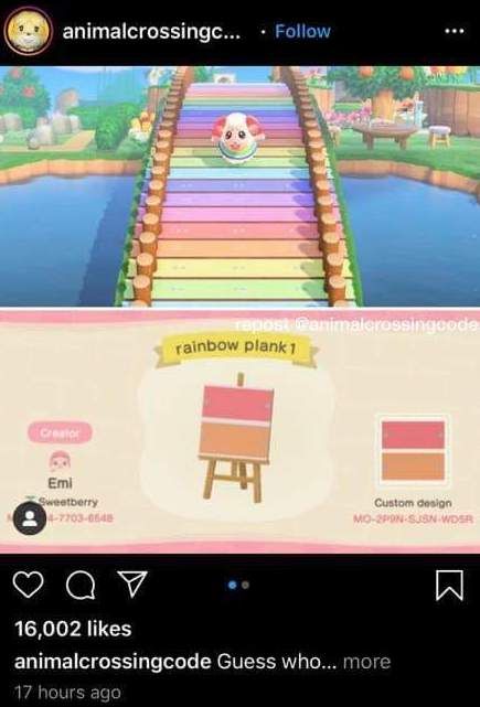 Animal Crossing New Horizons design code Acnh Rainbow Core Island, Animal Crossing Letters Design, Rainbow Planks Acnh, Animal Crossing Kidcore Codes Path, Animal Crossing Ground Design, Acnh Rainbow Path Code, Animal Crossing Bridge Path, Animal Crossing Build Ideas Kidcore, Rainbow Island Animal Crossing