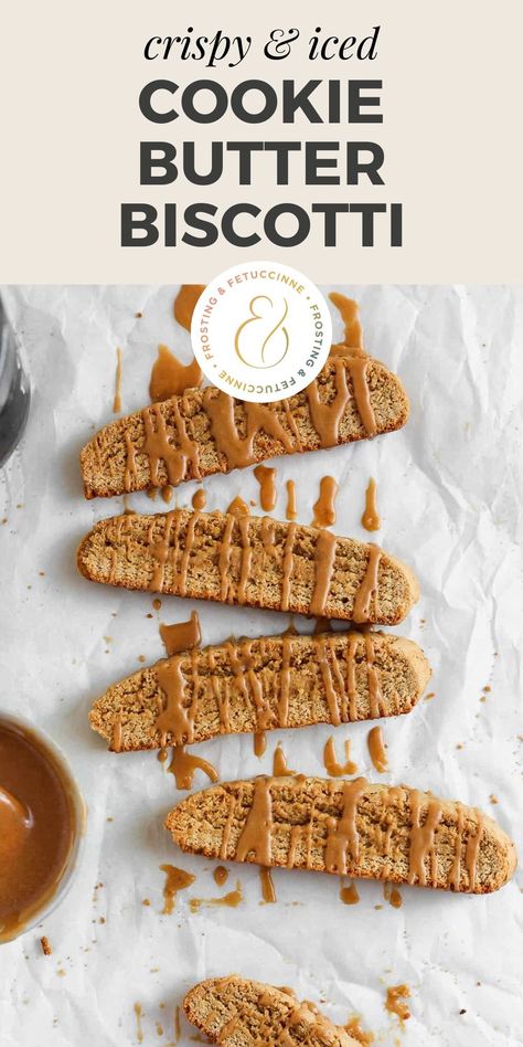 These biscotti cookies are so easy to make from scratch and are flavored with cookie butter in the dough and in the glaze! Learn how to make this homemade biscotti recipe. How To Make Biscotti, Salted Caramel Biscotti Recipe, Biscotti Flavors, Best Biscotti Recipe, Speculoos Cookie Butter, Biscotti Cookies, Holiday Baking Recipes, Holiday Dessert Recipes, Biscotti Recipe