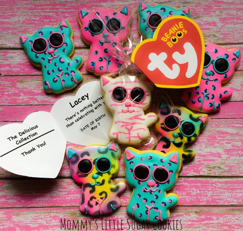 Ty Party Ideas, Ty Beanie Boo Birthday Party Ideas, Beanie Boo Birthday Party Ideas, Beanie Boo Birthday Cake, Ty Birthday Party Ideas, Beanie Boo Cake, Beanie Boo Birthday Party, Boo Cookies, Cheetah Birthday Party