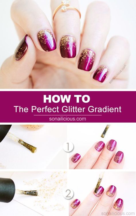 2 Genius Tips For A Perfect Glitter Gradient Manicure #nails #nailart #glitternails Gradient Nails Tutorial, Gradient Nail Art, Glitter Gradient Nails, Glitter Gradient, Glitter Rosa, Nail Designs Tutorial, Super Nails, Glitter Nail Polish, Gradient Nails