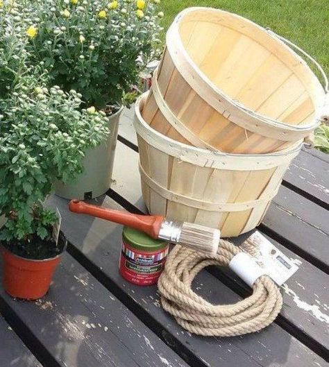 Upcycle those apple baskets for the cutest planter idea! #DIY #Fall #Planters #autumn #crafts #upcycle Autumn Planters, Decor Makeover, Planters Diy, Hometalk Diy, Bushel Baskets, Fall Mums, Apple Baskets, Fall Planters, Jar Decor