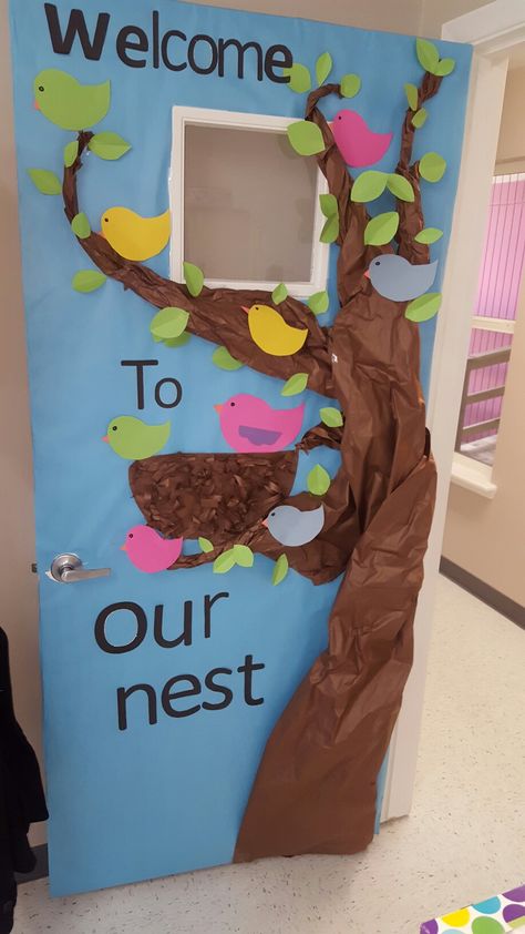 Welcome To Our Nest Decor, Birds Classroom Theme, Birds Theme Classroom Decor, Welcome Sign Front Door For Preschool, Bird Door Decorations Classroom, The Giving Tree Classroom Door, Welcome To Our Nest, Welcome To Our Classroom, Door Tree