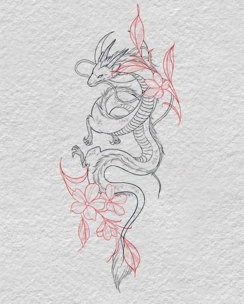 Dragon Tattoo With Flowers, 42 Tattoo, Red Dragon Tattoo, Dragon Tattoo For Women, Aquarius Woman, Delicate Tattoo, Feminine Tattoo, Warrior Tattoo, Dragon Tattoo Designs