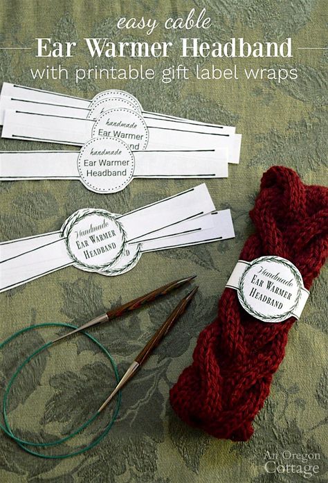 Free printable label wraps make easy cable knitted ear warmer headbands a perfect gift. Printable Gift Labels, Crochet Labels, Knitting Labels, Frugal Christmas, Labels Printables Free, Crochet Ear Warmer, Crochet Business, Ear Warmer Headband, Quick Knits