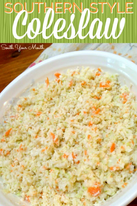 Southern-Style Coleslaw | Homemade coleslaw with mayo and white vinegar. Similar to KFC's coleslaw recipe! #coleslaw #southern #KFC #sidedish Coleslaw With Mayo, Recipe Coleslaw, Southern Coleslaw, Best Coleslaw Recipe, Kfc Coleslaw Recipe, Vinegar Coleslaw, Barbecue Side Dishes, Coleslaw Recipe Easy, Homemade Coleslaw