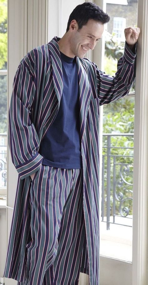 Soft Robes and Kimonos with blue tshirt and stripped robes Mens Night Suit, Robes Men, Adult Pajamas Party, Men's Nightgown, Flannel Pyjamas, Mens Silk Pajamas, Men's Sleepwear, Lounge Wear Sets, Mens Pjs