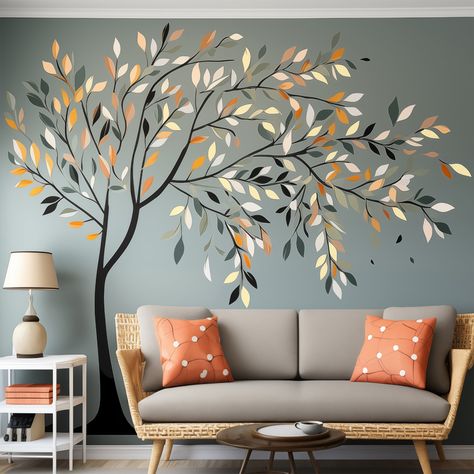 Tree Murals On Wall Children, Calming Mural Ideas, Cozy Baby Nursery, Tree Design On Wall, Tree Wall Painting, Tree Wall Mural, Baby Nursery Wall Decor, Tree Decal, Color Leaves