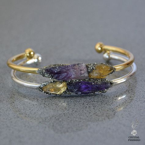 Raw-amethyst-jewelry-raw-citrine-jewelry November Birthstone Jewelry, Boho Cuff Bracelet, February Birthstone Jewelry, Boho Cuff, Raw Citrine, Raw Crystal Jewelry, Citrine Jewelry, Raw Amethyst, Boho Bracelet