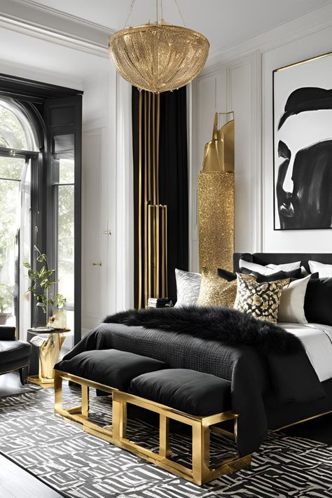 #BEAUTY ,#REALATIONSHIPS #Fashion #Outfits #Winter Outfits #Animals Black Headboard Aesthetic, Black And Gold Small Bedroom, Black And Gold Decor Bedroom, Los Angeles Bedroom Aesthetic, Black White Gold Home Decor, Black White And Gold Bedroom Ideas, Black Gold White Bedroom, Bedroom With Black Wall, Black Gold Bedroom Ideas