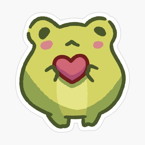 Get my art printed on awesome products. Support me at Redbubble #RBandME: https://www.redbubble.com/i/sticker/Cute-frog-with-heart-by-littlepolart/160139430.EJUG5?asc=u Random Stickers Printable, Cute Frogs Art, Cute Frog Art, Green Stickers, Holding A Heart, Sketchbook Cover, Green Sticker, Frog Art, Cute Frog