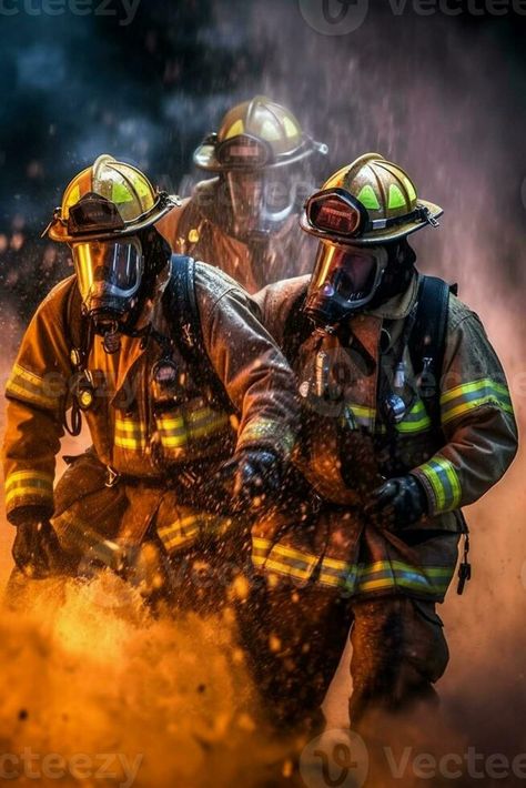 firefighters in full gear are walking through a cloud of smoke. generative ai. Firefighter Wallpaper, Firefighter Aesthetic, Firefighter Images, Firefighter Mask, Books And Pens Photography, Firefighter Photography, Firefighter Tattoo, American Firefighter, Firefighter Art