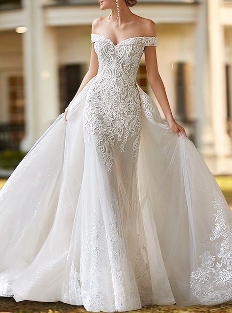 Wedding Dresses Two Piece, Formal Wedding Dresses, Dresses Two Piece, Satin Bridal Gowns, Cheap Wedding Dresses Online, Style Formal, Lace Bridal Gown, Formal Dresses For Weddings, Beaded Applique