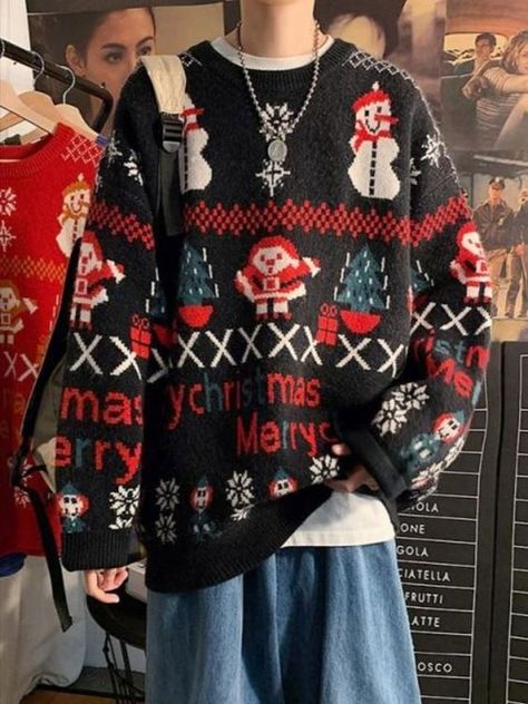 Christmas Clothing Aesthetic, Aesthetic Christmas Sweater, Christmas Clothes Aesthetic, Christmas Sweaters Aesthetic, Christmas Jumper Outfit, Ugly Sweater Outfits, Aesthetic Christmas Outfits, Ugly Christmas Sweater Outfit, Christmas Sweater Outfits