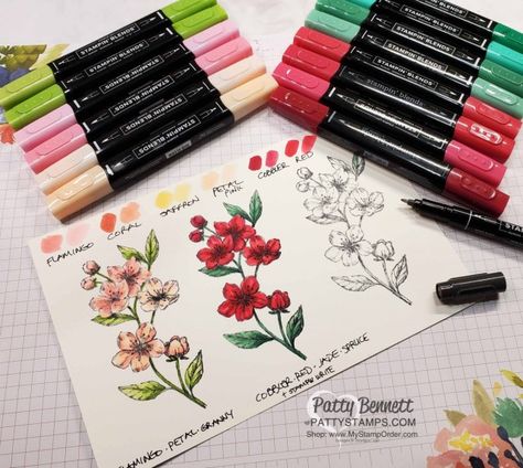 Free Video with Tips for how to color with Stampin\' Blends and Stampin UP! Forever Blossoms stamp set, by Patty Bennett www.PattyStamps.com Stampin Up Forever Blossoms, Stampin Up Markers, Patty Bennett, Stampin Blends, Blender Pen, Card Making Ideas, Free Stamps, Stamp Tutorial, Paper Craft Tutorials