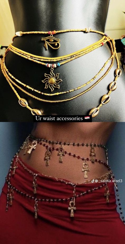 Cleopatra Accessories, Egyptian Oc, Ancient Egyptian Hairstyles, Egypt Accessories, Aesthetic Afro, Egyptian Jewelry Ancient, Worldbuilding Culture, Belt Styling, Ancient Egypt Jewelry