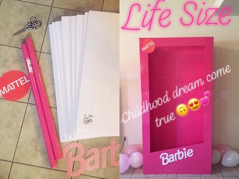 Barbie Box Photo Booth DIY #barbie#barbieparty#partydecor#diypartydecor#birthday Barbie Box Photo Booth, Life Size Barbie Box, Photo Booth Diy, Barbie Decorations, Life Size Barbie, Booth Diy, Barbie Party Decorations, Barbie Theme Party, Mermaid Barbie