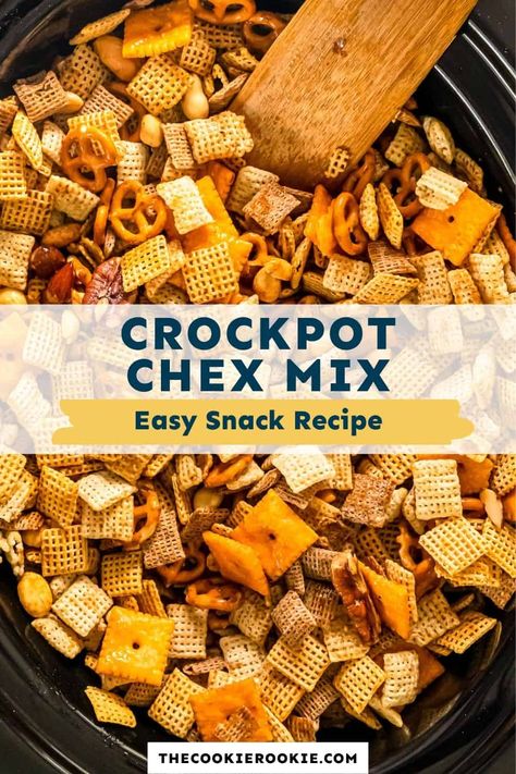 If you are looking for a snack to serve across the holidays, this Crock Pot chex mix ticks all the right boxes! Simple and easy to make, this savory snack mix is a breeze to make in the slow cooker. Crock Pot Trail Mix Recipes, Chex Mix Slow Cooker, Crockpot Trail Mix Recipes, Super Bowl Chex Mix Recipes, Heavenly Mix Recipe, Slow Cooker Snack Mix Recipes, Crock Pot Chex Mix Original, Spicy Chex Mix Recipes Simple, Chex Mix Trail Mix Recipe