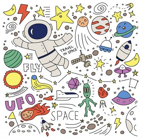 Banner Doodle, Shoe Drawing, Space Doodles, Space Drawing, Doodle Wall, Drawing Doodles, Kids Doodles, Art Symmetry, Space Tattoo