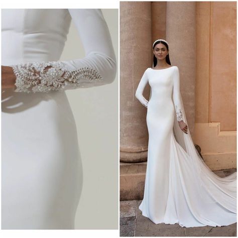 Plain White Wedding Gown, Boatneck Dress Wedding, Mermaid Modest Wedding Dress, Modest Minimalist Wedding Dress, Classy Wedding Dress Long Sleeve, Timeless Wedding Dress Elegant Long Sleeve, White Plain Wedding Dress, Long Sleeve Wedding Dress Classy, Plain Wedding Dress With Sleeves