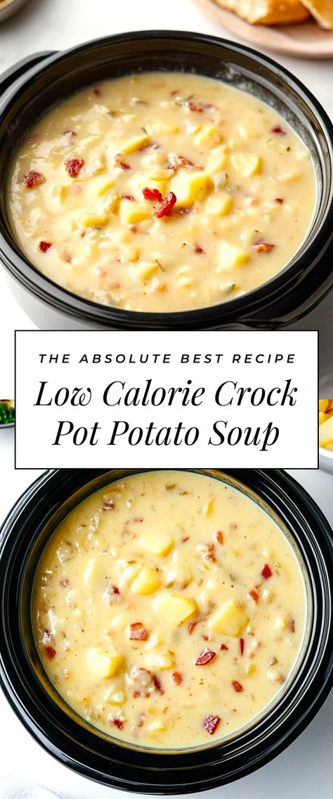 Image for Low Calorie Crock Pot Potato Soup Healthy Crockpot Soup Recipes Low Carb, Healthy Crockpot Soups, Low Calorie Crock Pot, Healthy Creamy Soup, Healthy Soups And Stews, Crock Pot Potato Soup, Crock Pot Potato, Healthy Crock Pot, Healthy Crockpot Soup